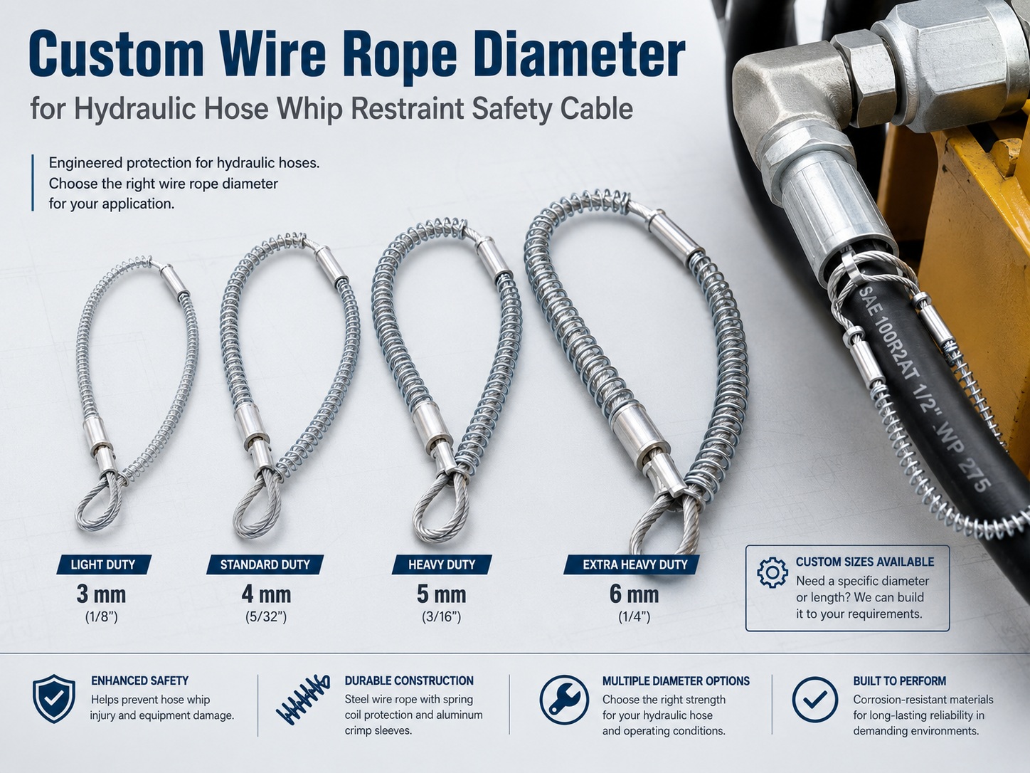 Custom wire rope diameter for trattenuta della frusta del tubo idraulico safety cable Custom wire rope diameter for trattenuta della frusta del tubo idraulico safety cable