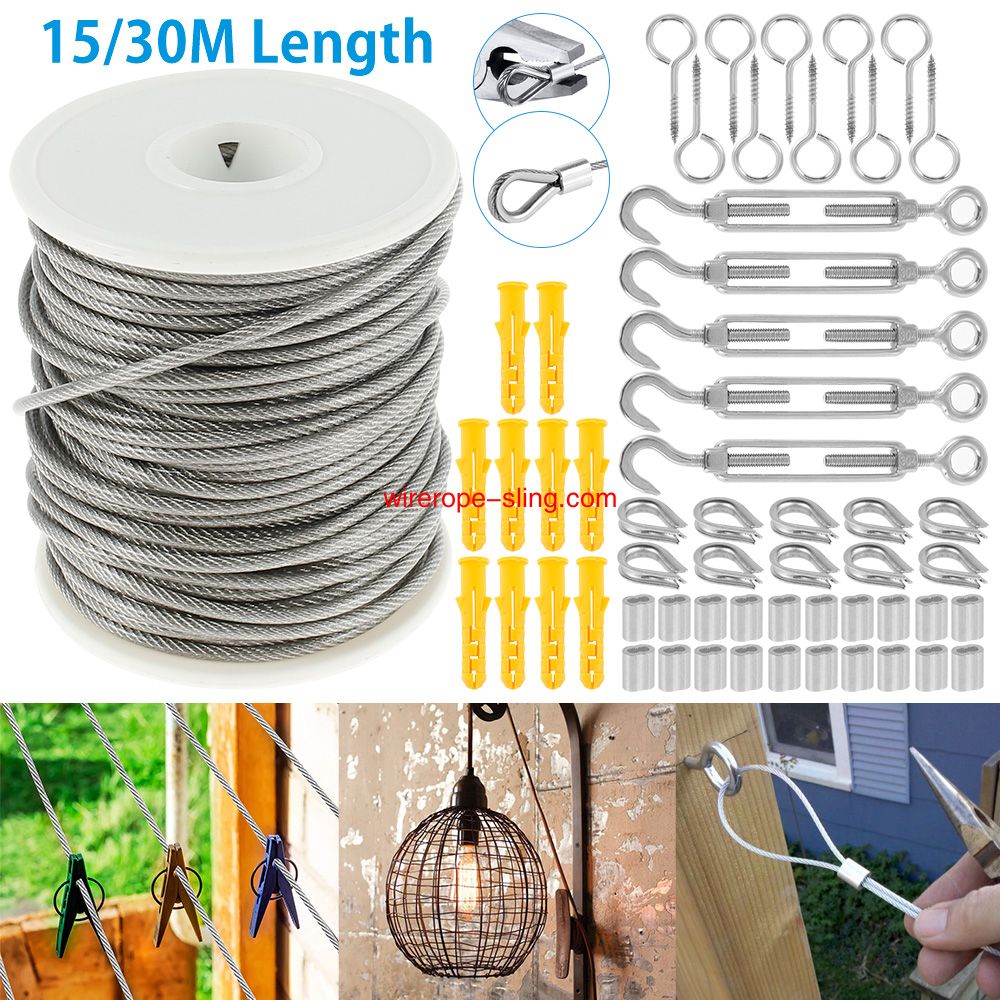 15M/30M Picture Wire Cable Raising Kit Garden Heavy Duty Heavy Eye Fotte Turn Wire Strenero Cavo rivestito