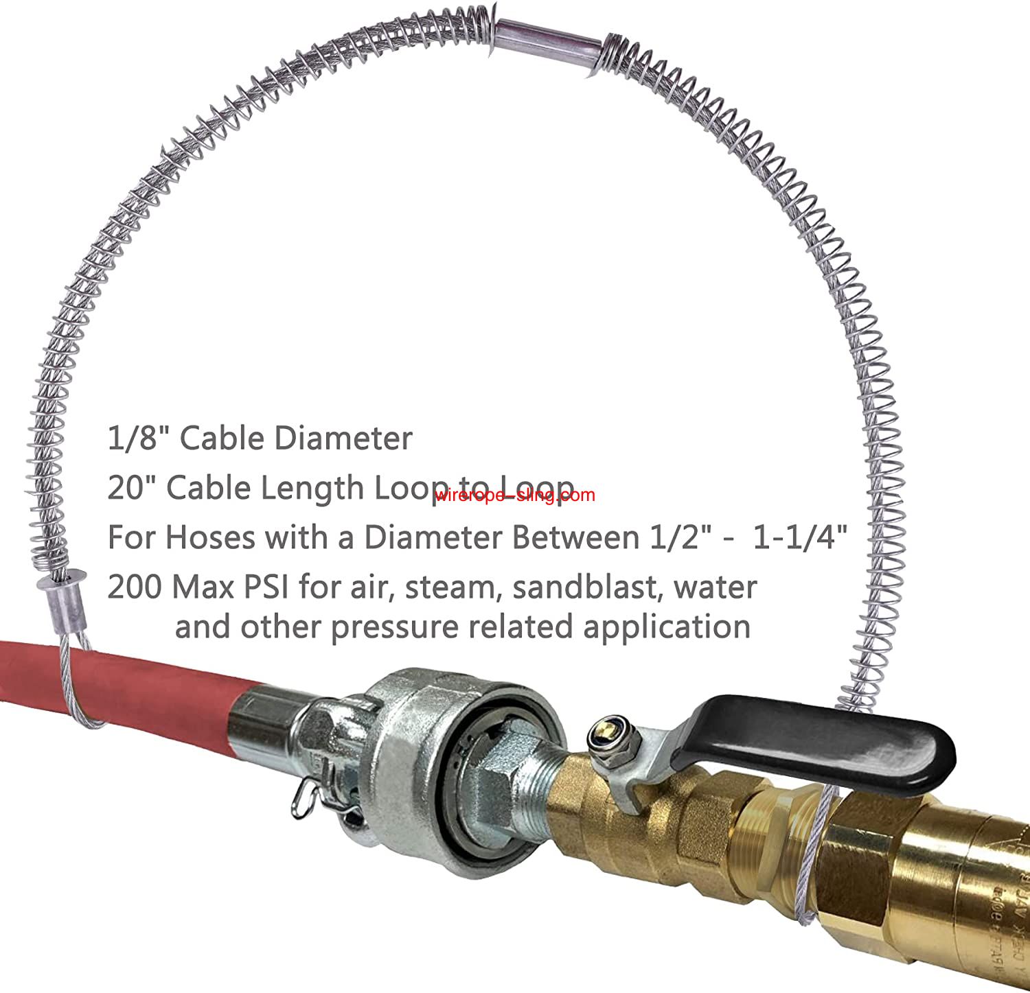 200 PSI 1/8inch X 20-1/4inch Hose Restraints, Safety Whip Check Cavo, per il Restraint, Raccordo, Controllare, Idraulico, Pressione (10 Pack)